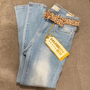 Women's Blue Jeans with Leopard Belt